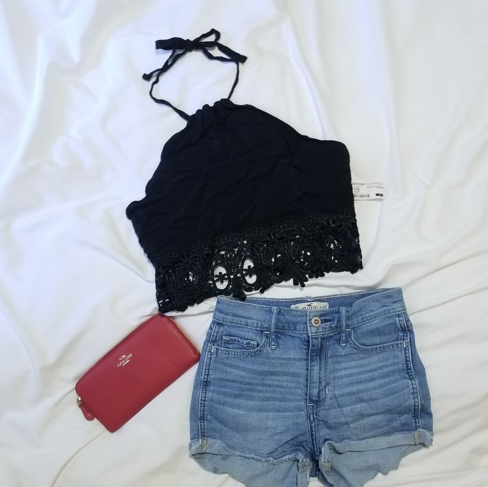 Black halter crop top